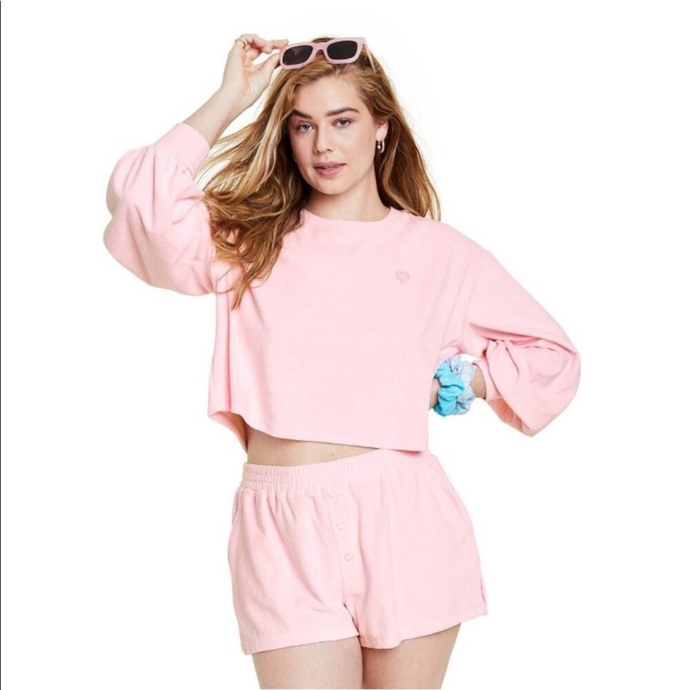 Stoney Clover Lane x Target Cropped Sweatshirt Pale Pink Terry Women’s L NWT